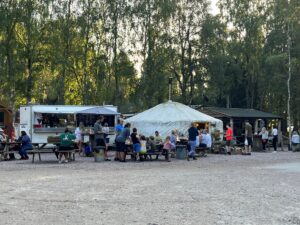 Takeway food area with people